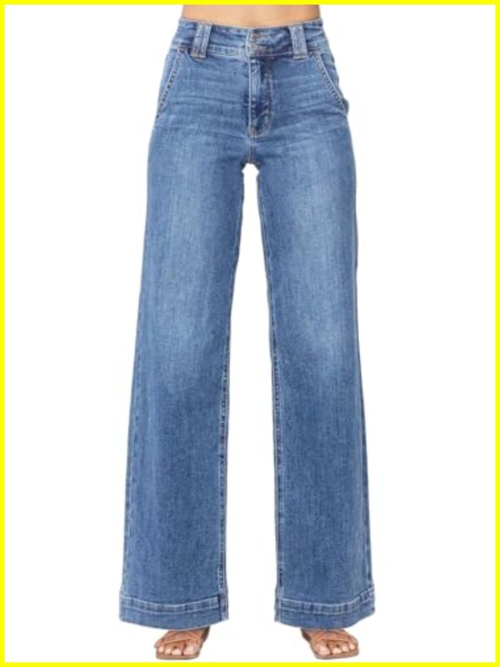 High Waisted Wide Leg Jeans Tummy Control Stretchy Denim